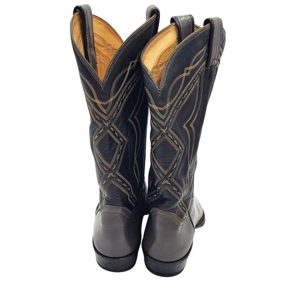 Vintage Tony Lama Men's size 9E Gray Black leather lizard wing tip Cowboy boots - Picture 6 of 16